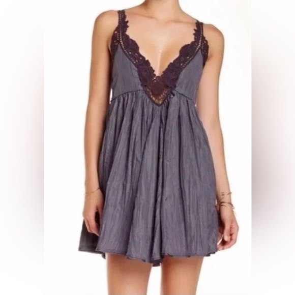 free people movement Dresses & Skirts - Free People Breathless Crochet Lace Babydoll Dress Charcoal Gray XS